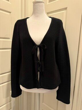 MIOU MUSE Tie Front Black Cardigan, Size Medium W wacogirl64
